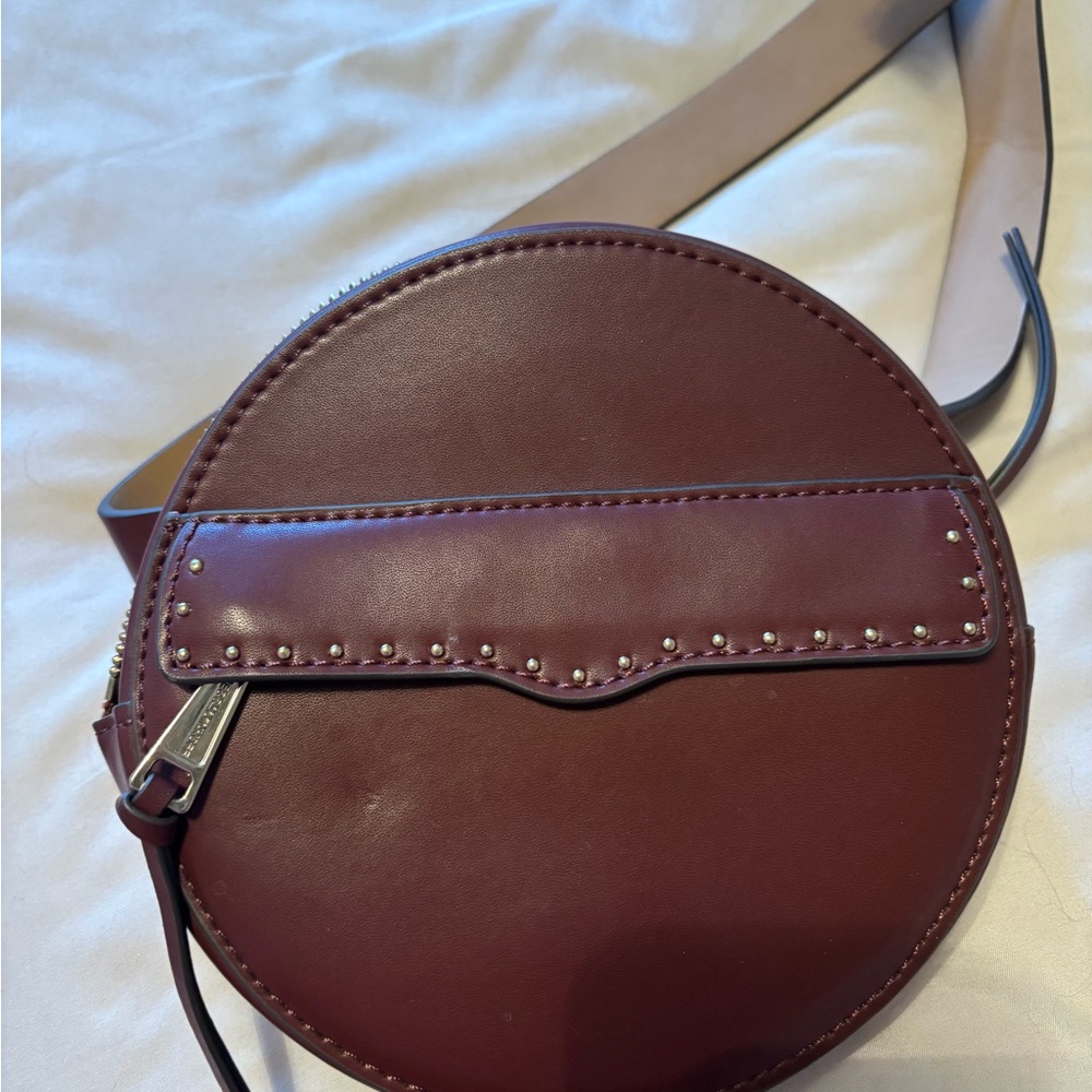 Burgundy Round Crossbody Bag with Studs